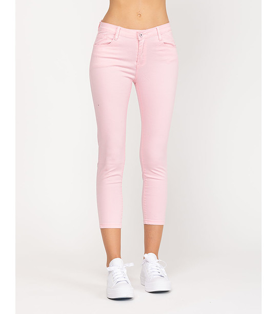 Светлорозови дамски 7/8 памучни слим дънки снимка