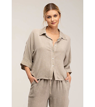 Бежова памучна дамска риза снимка