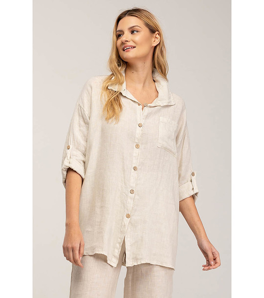 Дамска оversize светлобежова ленена риза снимка