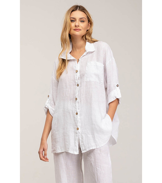 Дамска оversize бяла ленена риза снимка
