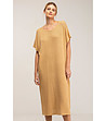 Оversize рокля от фино плетиво в цвят камел-0 снимка