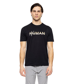 Памучна мъжка тениска в черно Human снимка