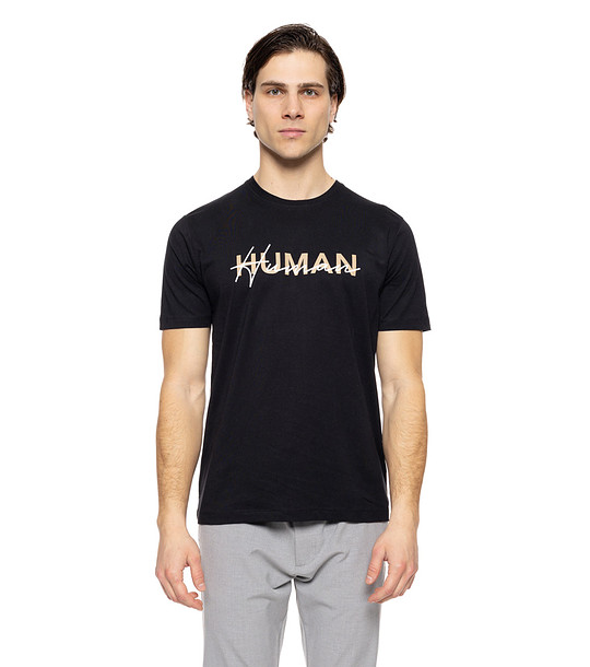 Памучна мъжка тениска в черно Human снимка