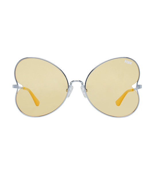 Сребристи слънчеви очила с нестандартни жълти лещи снимка