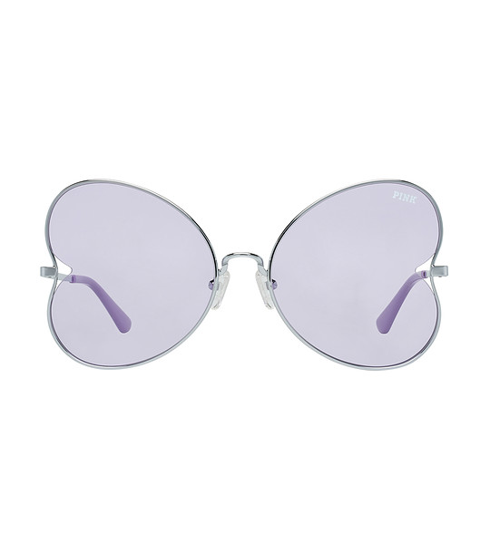 Сребристи слънчеви очила с нестандартни лилави лещи снимка