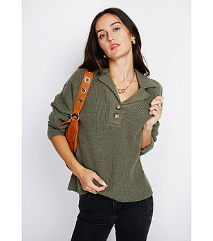 Дамски пуловер в цвят каки с кашмир Azza снимка