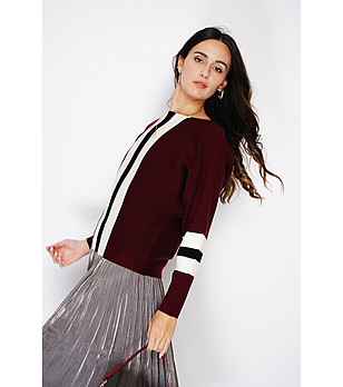 Дамски пуловер в бордо с контрастни кантове Arilyn снимка