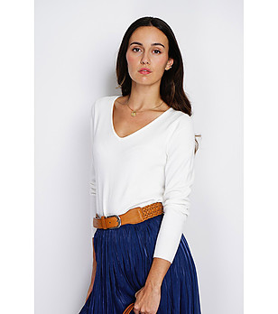 Дамски пуловер в екрю с кашмир Nevia снимка