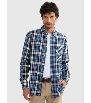 Синя мъжка памучна карирана риза Meroli снимка