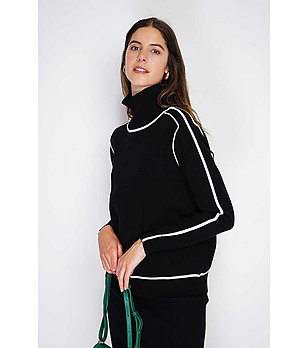Дамски черен пуловер с бели кантове Lenitta снимка