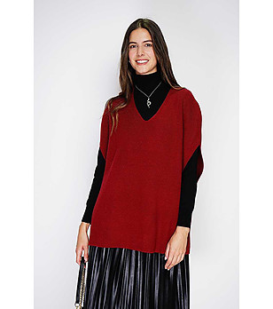Дамски пуловер - пончо в бордо с коприна и кашмир снимка