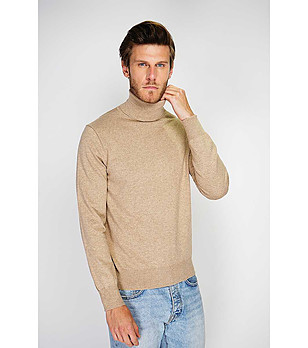 Поло пуловер в бежов нюанс с коприна и кашмир Rick снимка