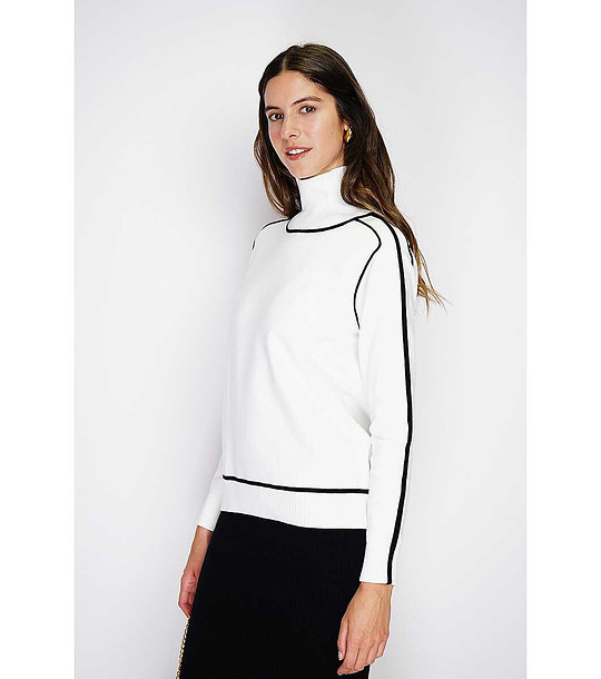 Дамски пуловер в екрю с черни кантове Lenitta снимка