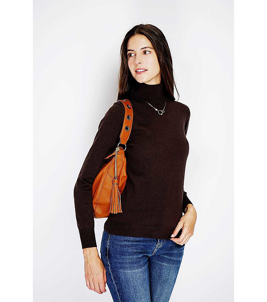 Дамски пуловер в тъмнокафяво с коприна и кашмир Linela снимка