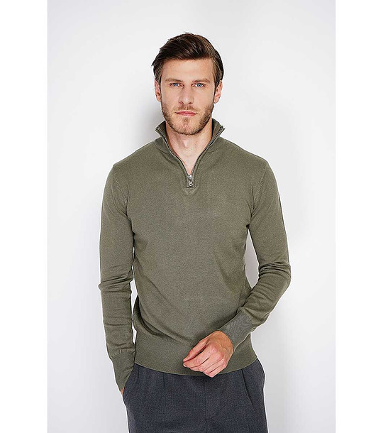 Мъжки пуловер в цвят каки с висока яка снимка