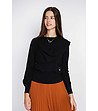 Черен дамски пуловер с шал-3 снимка