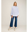 Oversize дамска памучна риза в бяло и светлосиньо-3 снимка
