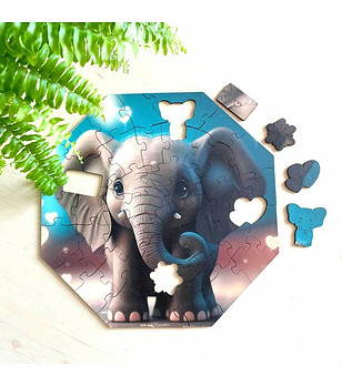 Дървен пъзел  Hi, I'm little, 46 части - Слончето Ели снимка