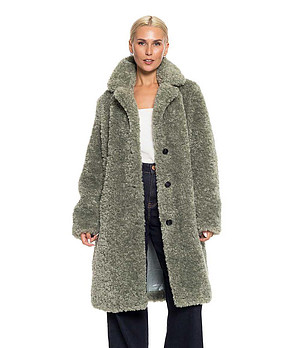 Дълго дамско пухено яке в зелено снимка