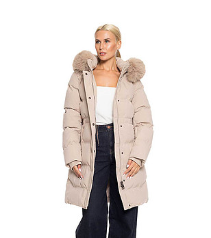 Дълго зимно бежово дамско яке Alona снимка