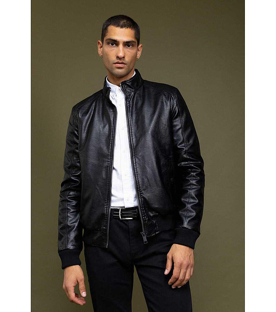 Мъжко черно яке Rudiger имитация на кожа снимка