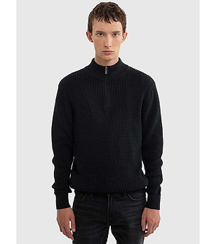 Черен мъжки памучен пуловер KARLIS снимка