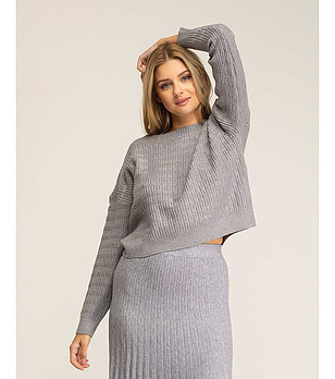 Дамски пуловер в сив цвят с копчета снимка