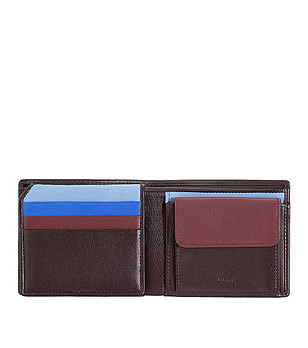 Кожен портфейл в бургунд с цветни джобове Tullio и с RFID защита снимка