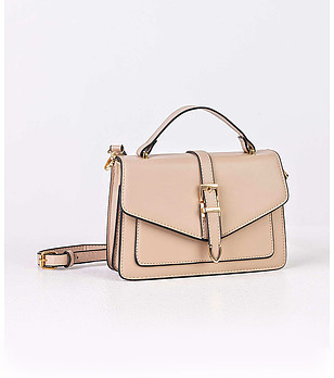 Дамска чанта в бежов нюанс с контрастни черни кантове Livia снимка