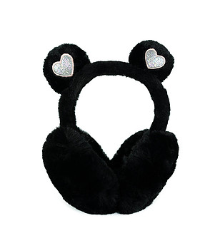 Черни пухкави ушанки Glitter Teddy снимка