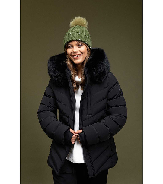 Черно дамско яке с качулка с пух Inna снимка