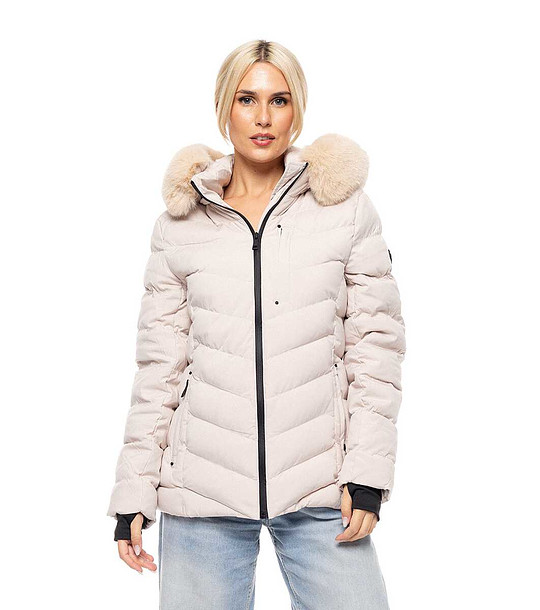 Бежово дамско яке с качулка с пух Inna снимка