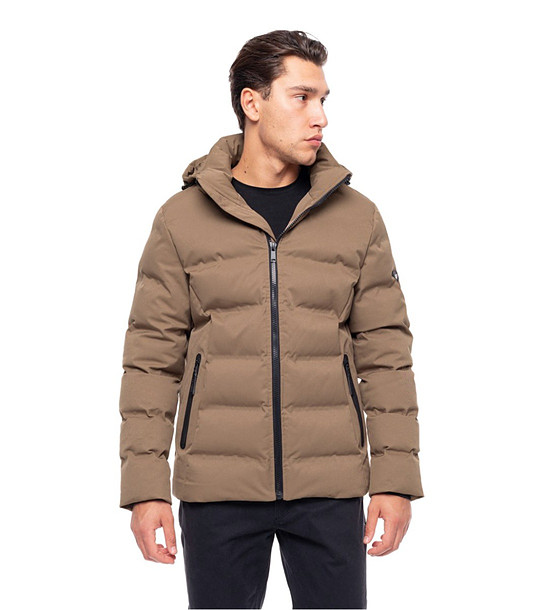 Мъжко зимно яке в тъмнобежово от промазан плат Aron снимка