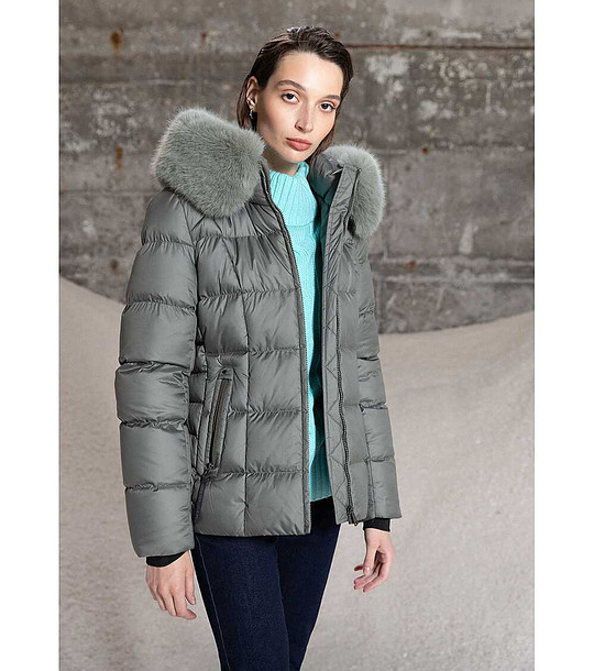 Зелено дамско зимно яке с качулка с пух Fofa снимка