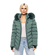 Зелено дамско яке с качулка с пух Inna-1 снимка