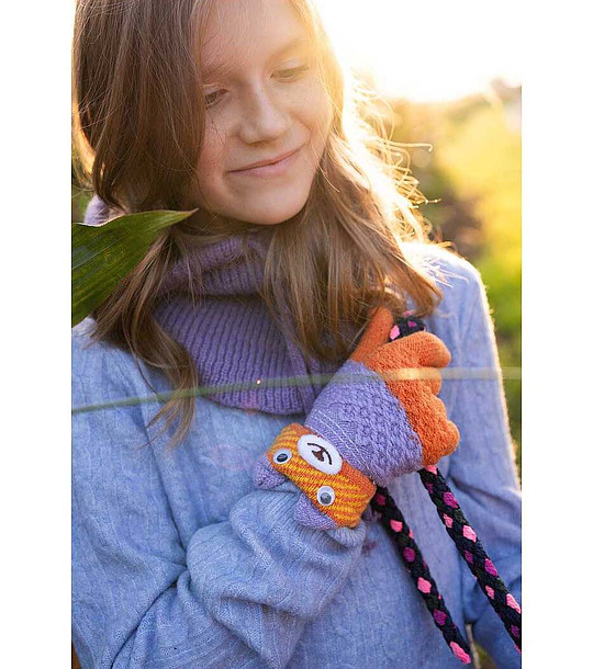 Детски ръкавици Winter Teddy в цвят виолетово и оранжево снимка