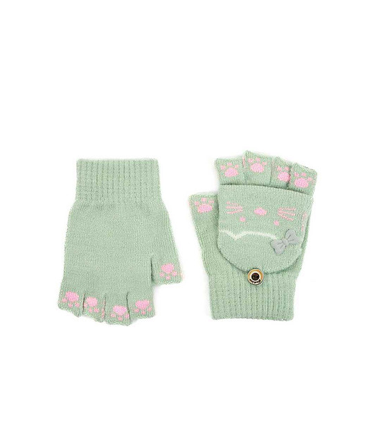 Детски ръкавици Warm Kittens в цвят мента и розово снимка