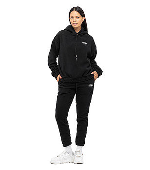 Дамски oversize памучен спортен комплект в черно  снимка