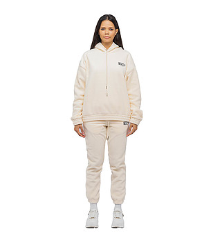 Дамски oversize  памучен спортен комплект в екрю снимка