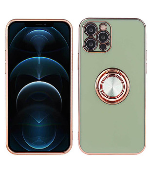 Зелен кейс за телефон с ринг iPhone 12PRO снимка