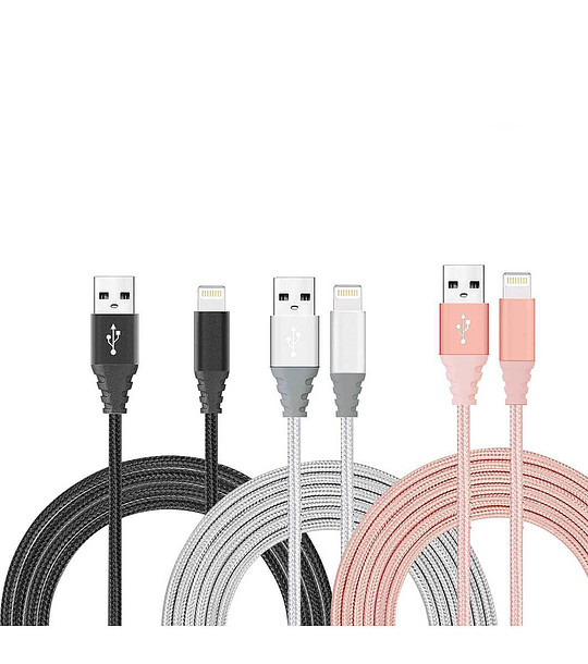 Комплект от 3 кабела USB към Lighting в черно, сребристо и розово снимка