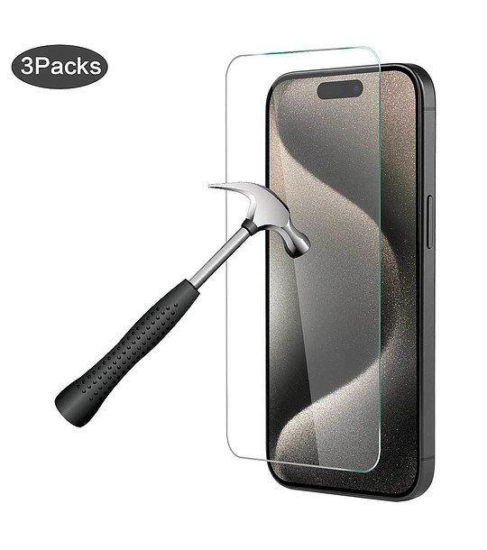 Комплект от 3 защитни стъкла за iPhone 15 Pro снимка