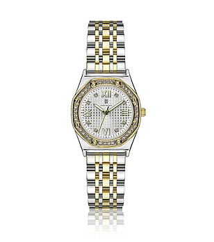 Дамски часовник в сребристо и златисто с камъчета снимка