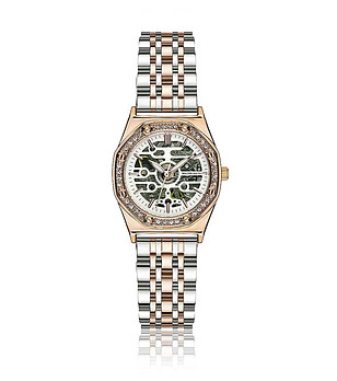 Дамски часовник скелетон в сребристо и розовозлатисто снимка