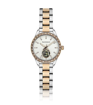 Дамски часовник в сребристо и розовозлатисто с камъчета снимка