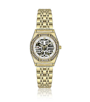 Златист дамски часовник  скелетон снимка