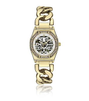 Златист дамски часовник скелетон с ефектна верижка снимка