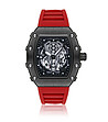 Черен мъжки часовник в червена каишка-0 снимка