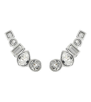 Дамски сребристи обеци с бели кристали Swarovski снимка