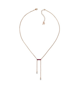 Дамско розовозлатисто колие с розови кристали Swarovski снимка